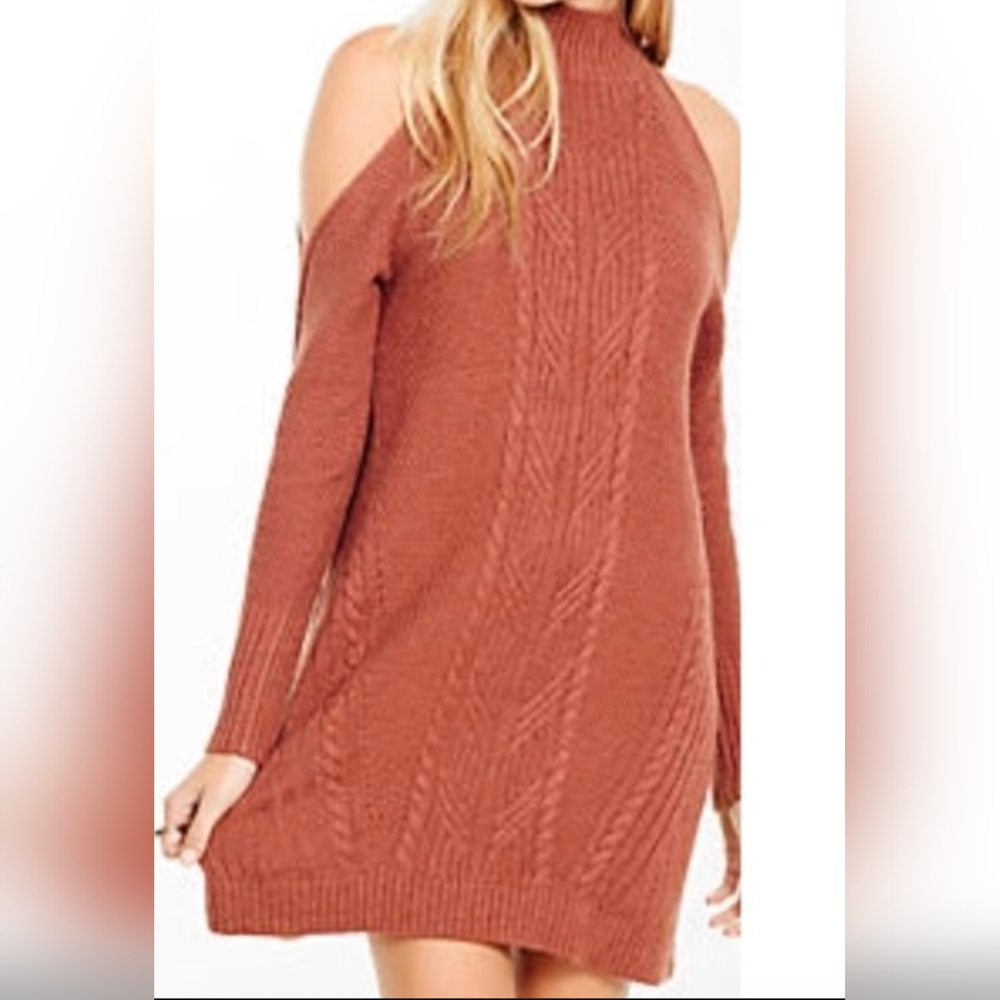 Pink Rose Women's Cold Shoulder High Neck Sweater Dress Dark Orange Size XL NWT